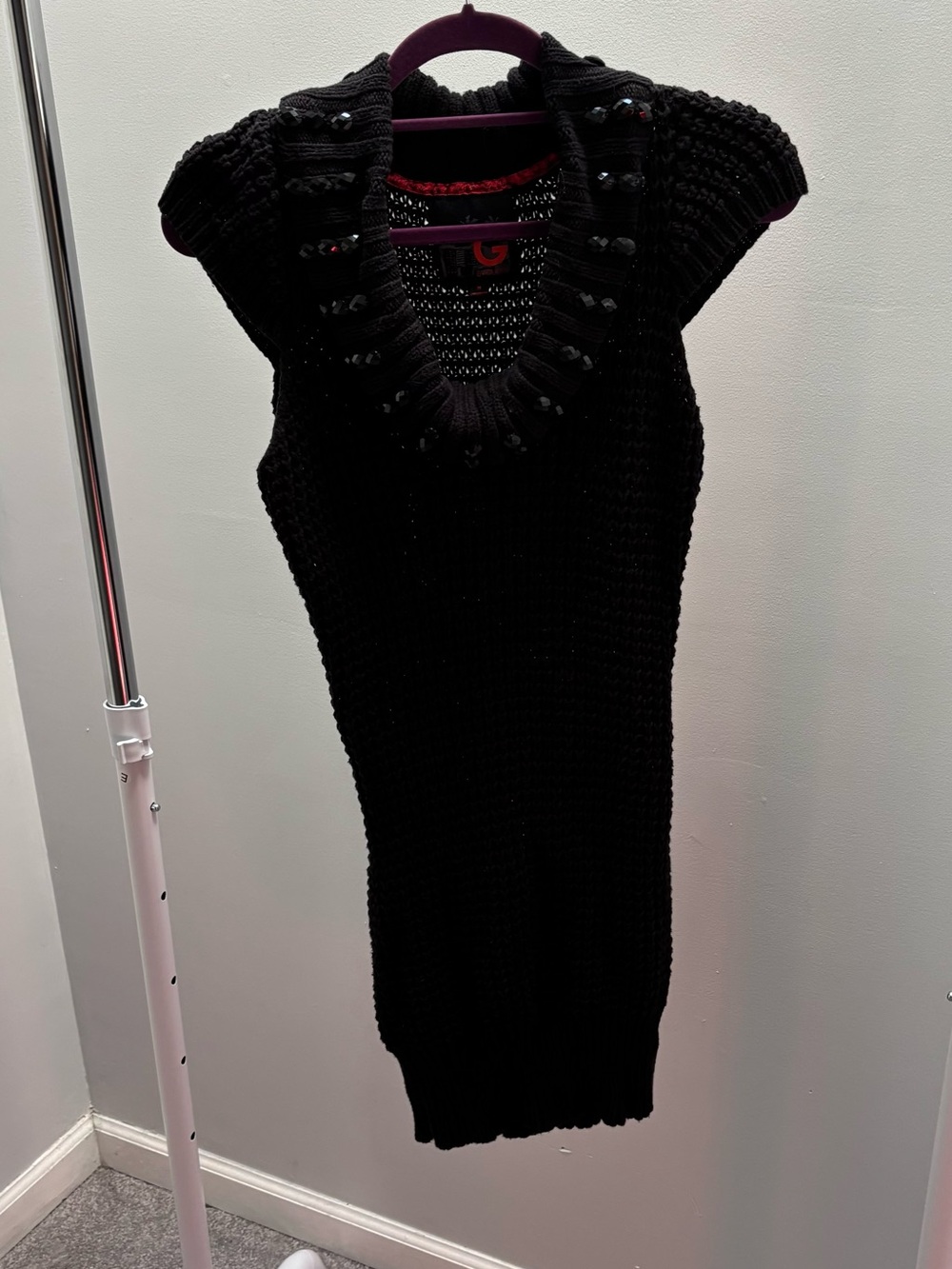 G by Guess Black Cowl Neck with Jewel Embellishments Knit Sweater Mini Dress